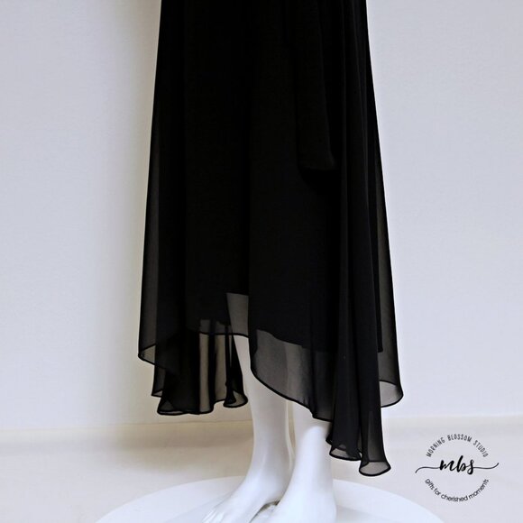 Tahari ASL Ruched Neck Waist Tie High Low Sleeveless Midi Dress - Picture 9 of 12